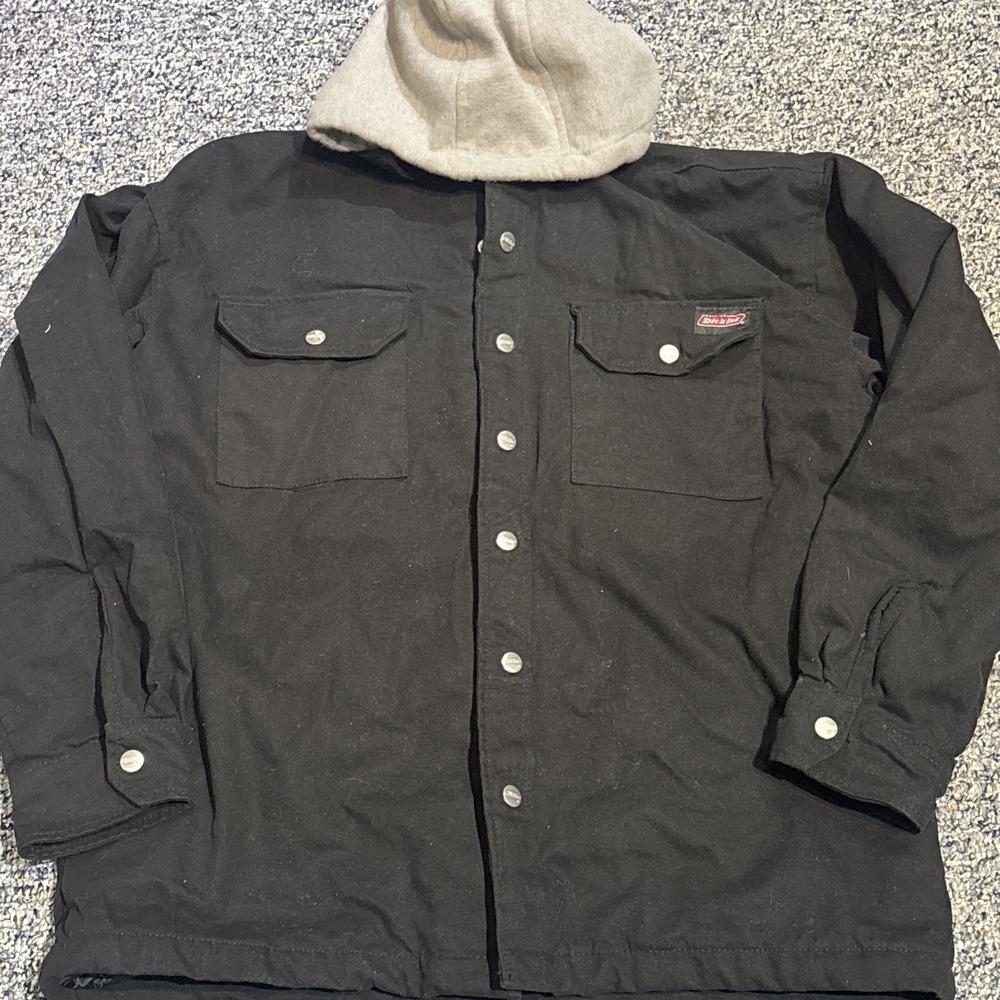 Dickies Jacket Adult Medium Black Chore Work Wear Quilt Lined Grey Hood Coat Men